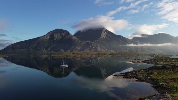 Aerial view of Senja mountains and fjord in Norway. Aerial view of Senja mountains and fjord in Norway.