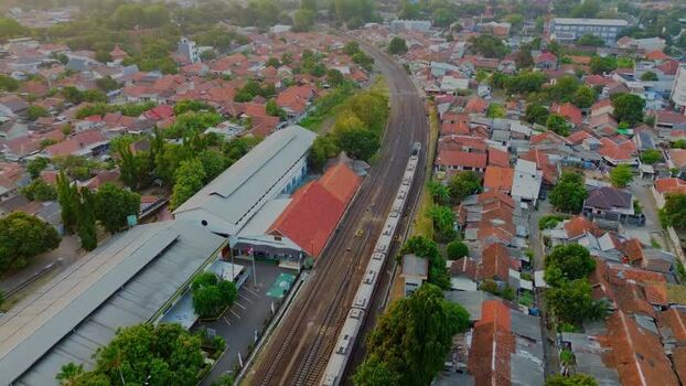 Aerial view of Stasiun Kejaksan train station in Cirebon Indonesia. Aerial view of Stasiun Kejaksan train station in Cirebon Indonesia.