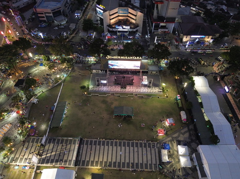 Aerial Night View of the Public Square near Al Baitul Amien Mosque in Jember