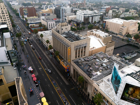 Los Angeles United States 25 September 2026 Aerial view of the Hollywood Walk of Fame with iconic stars embedded in the sidewalk surrounded by historic buildings and urban streets.