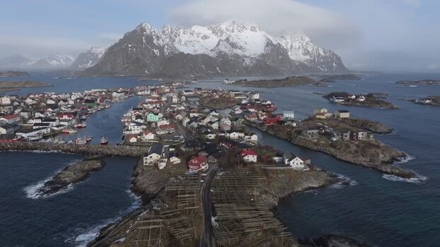 Aerial view of Lofoten in Vagan Municipality Norway.