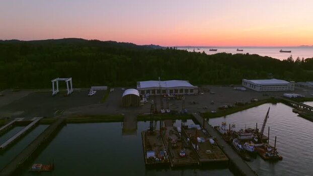 Aerial view of Columbia River waterfront in Astoria United States.