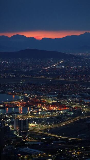View of Cape Town lights and mountains South Africa.