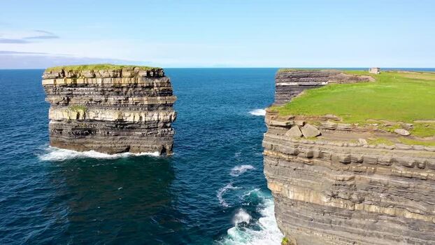 Aerial view of Dun Briste sea stack in Ballycastle Ireland. Aerial view of Dun Briste sea stack in Ballycastle Ireland.