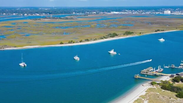 Aerial view of boats at Wrightsville Beach United States.