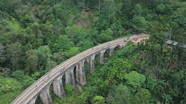 Aerial view of Nine Arches Bridge in Sri Lanka.