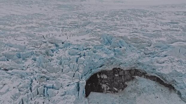 Aerial view of glacier near Pyramiden Svalbard and Jan Mayen.