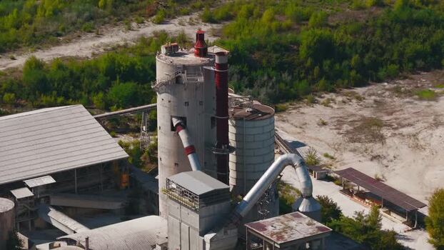 Aerial view of industrial cement factory in Spoleto Italy.