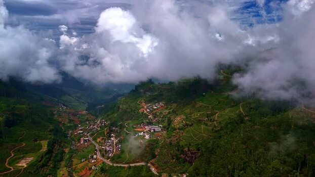 Aerial view of tea plantations in the mountains Sri Lanka.