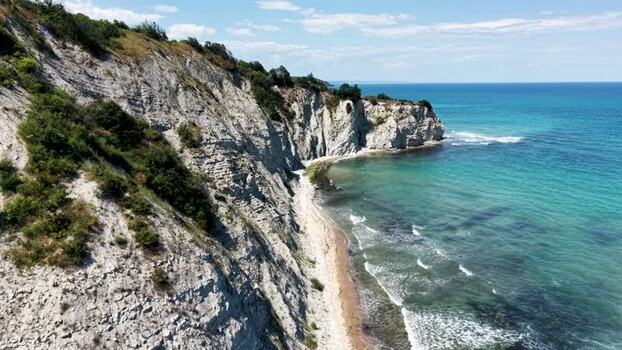 Aerial view of coastal cliffs in Byala Bulgaria.