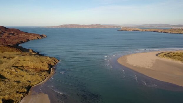 Aerial view of Dunfanaghy coastal landscape in Ireland.