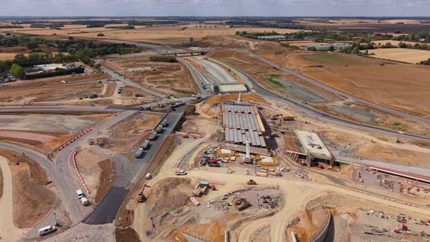 Aerial view of Black Cat Roundabout construction in United Kingdom.