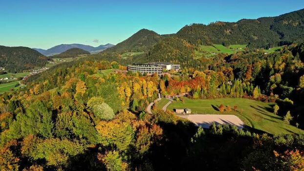 Aerial view of Attersee and surrounding forest Austria.