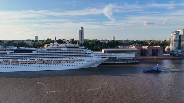 Aerial view of the Costa Favolosa cruise ship in Hamburg Germany. Aerial view of the Costa Favolosa cruise ship in Hamburg Germany.