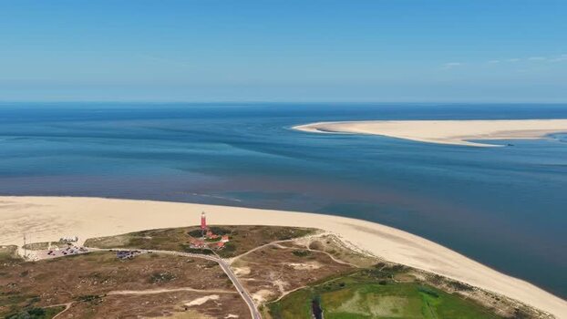 Aerial view of Texel Lighthouse on the coast of Netherlands.
