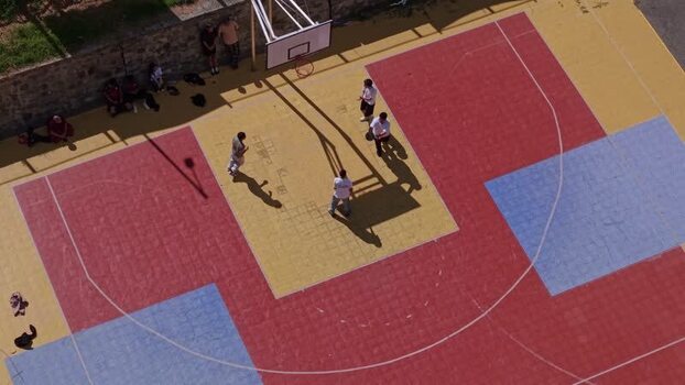 Aerial view of a basketball court Bhutan.