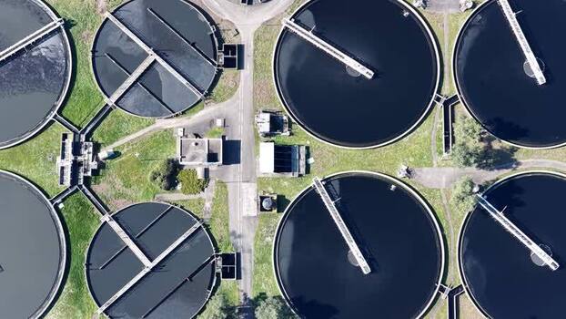 Aerial view of circular tanks France.