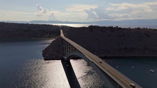 Aerial view of Krk Bridge in Smrika Croatia.