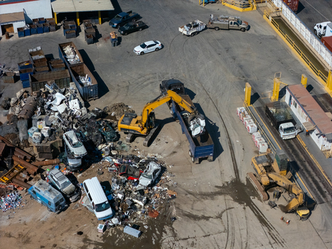 Aerial view of a scrap metal yard in Carson California United States.