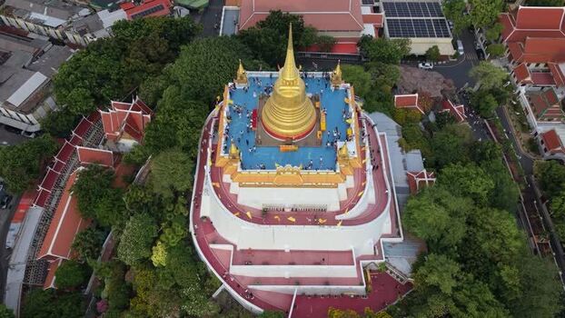 Aerial view of Wat Saket Ratchawora Mahawihan in Bangkok Thailand.