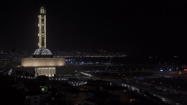 Aerial view of the Great Mosque of Algiers at night Algeria.
