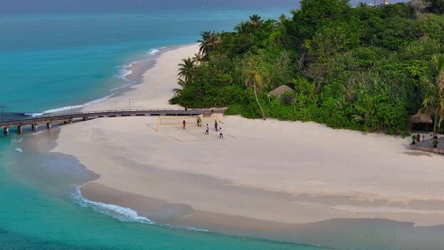 Aerial view of beach with bridge Maldives.