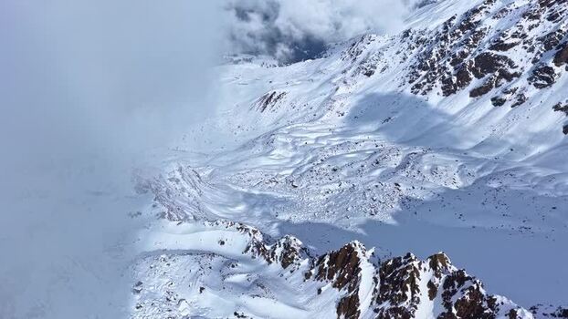 Aerial view of snow covered mountains in Nauders Austria.