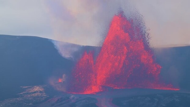 View of a fiery volcanic eruption United States.