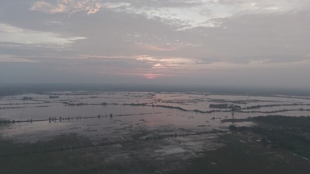 Aerial view of Gumai Beel at sunset in Rangunia Upazila Bangladesh.