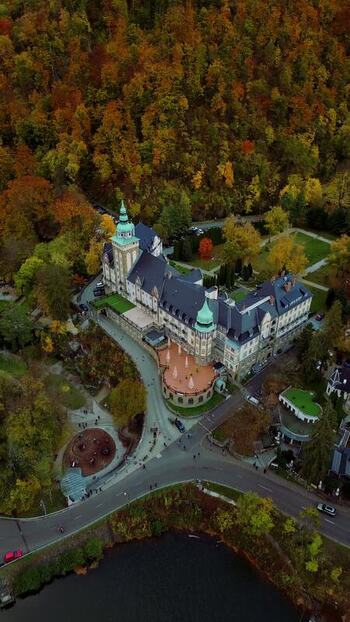 Aerial view of the historic Palace Hotel in Lillafured Hungary. Aerial view of the historic Palace Hotel in Lillafured Hungary.