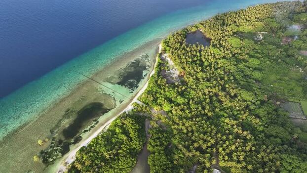 Aerial view of a tropical island coastline and coral reef Maldives. Aerial view of a tropical island coastline and coral reef Maldives.