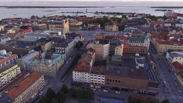 Aerial view of the historic Stortorget square and churches Sweden. Aerial view of the historic Stortorget square and churches Sweden.