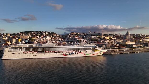 Aerial view of Lisbon Cruise Port with a cruise ship docked Portugal. Aerial view of Lisbon Cruise Port with a cruise ship docked Portugal.