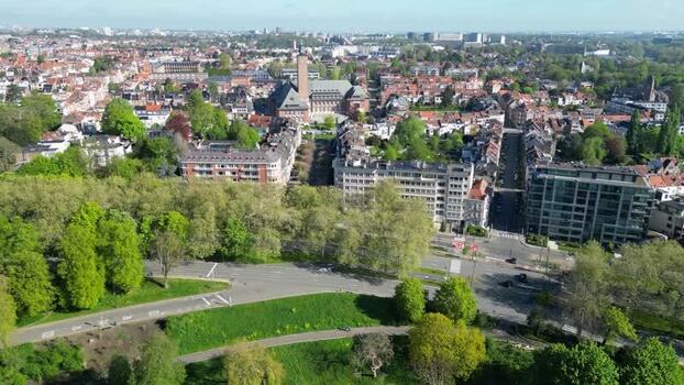 Aerial view of the Church of Saint Pierre and residential areas in Belgium. Aerial view of the Church of Saint Pierre and residential areas in Belgium.