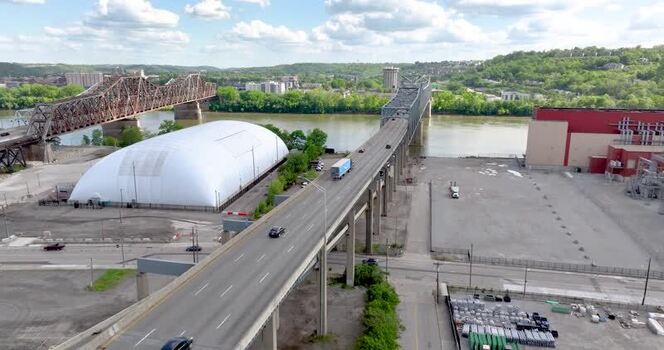 Aerial view of Brent Spence Bridge and Ohio River United States. Aerial view of Brent Spence Bridge and Ohio River United States.