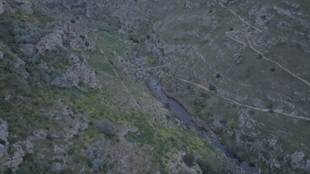 Aerial view of Gravina di Matera canyon Italy.