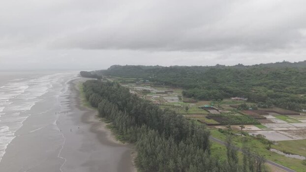 Aerial view of Marine Drive coastline in Himchori Bangladesh.