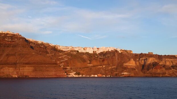 View of Santorini caldera cliffs and Fira buildings Greece. View of Santorini caldera cliffs and Fira buildings Greece.