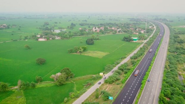 Aerial view of Ganga Expressway Rest Area India. Aerial view of Ganga Expressway Rest Area India.