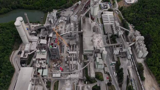 Aerial view of a large industrial cement plant Czechia.