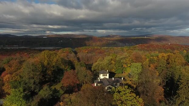 Aerial view of Locust Grove Historic Site in autumn United States. Aerial view of Locust Grove Historic Site in autumn United States.