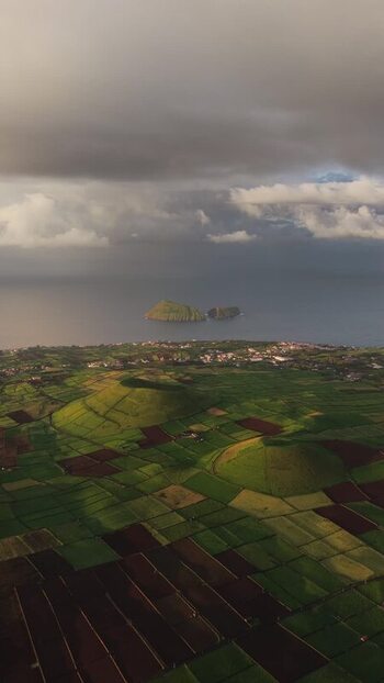 Aerial view of Terceira Island landscape Portugal.