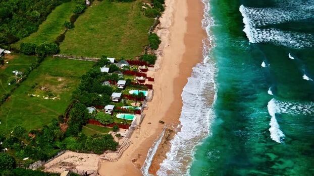 Aerial view of a beach resort in Bali Indonesia.