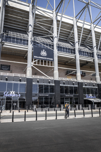 Newcastle upon Tyne United Kingdom 13 July 2026 View of the Gallowgate Stand at St James Park stadium with modern glass facade and steel support structures. Newcastle upon Tyne United Kingdom 13 July 2026 View of the Gallowgate Stand at St James Park stadium with modern glass facade and steel support structures.