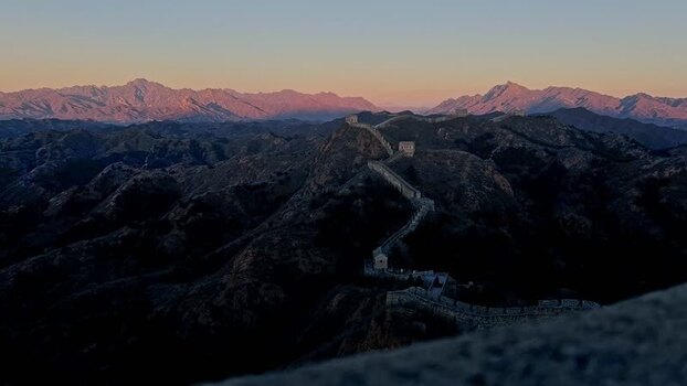 View of the Great Wall of China at sunrise China.