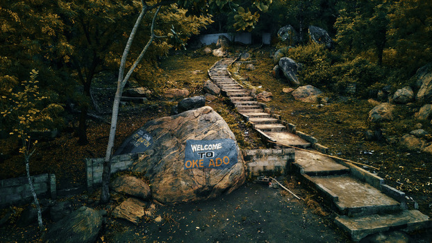 Aerial view of Oke Ado mountain path with the big stone that says WELCOME TO OKE ADO Oyo Oyo Nigeria. Aerial view of Oke Ado mountain path with the big stone that says WELCOME TO OKE ADO Oyo Oyo Nigeria.