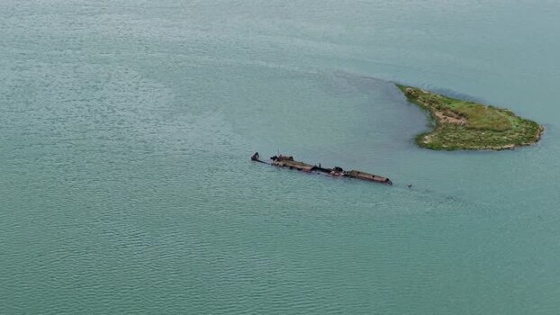 Aerial view of German U boat shipwreck River Medway United Kingdom.
