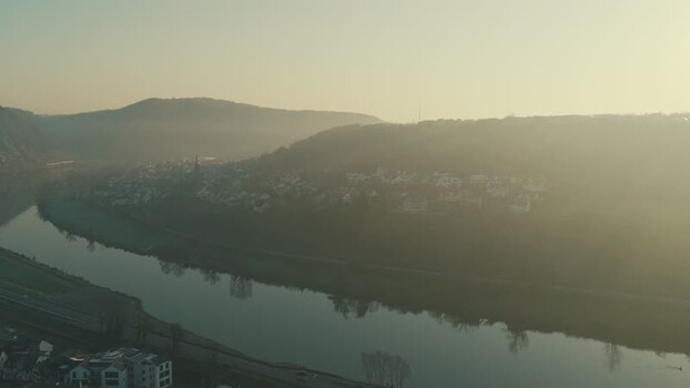 Aerial view of the Moselle river and Kobern Gondorf Germany.