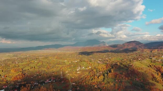 Aerial view of Transylvania landscape in autumn Romania.