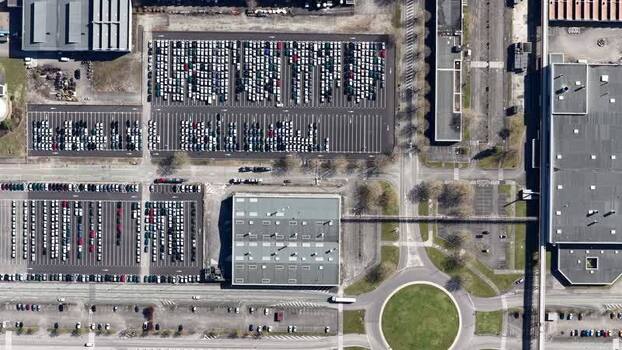 Aerial view of car parking lots France.